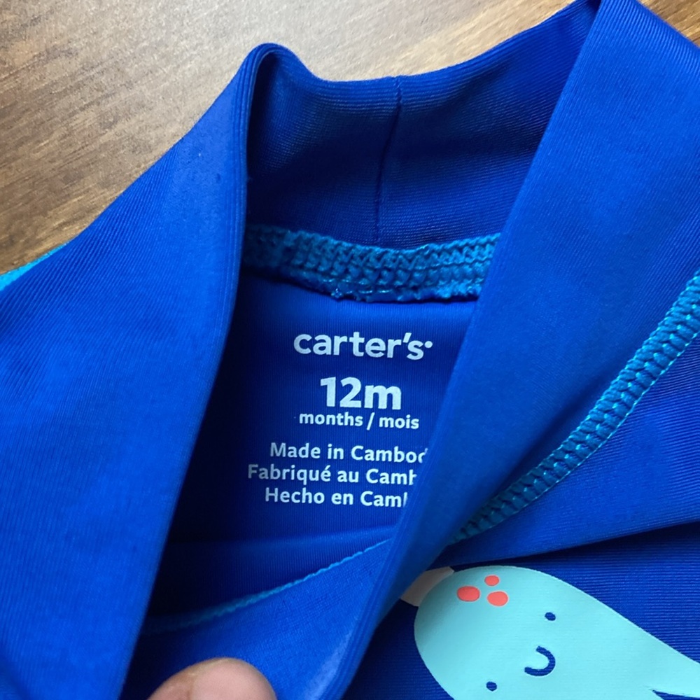 Carters Rash Guard Swim Trunk Set 12M - Picture 5 of 11